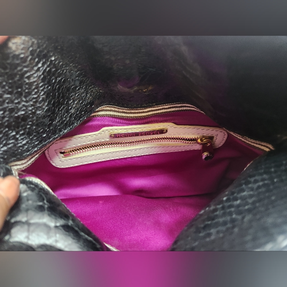 Henri Bendel Black Snake Leather Gold Chain Shoulder Clutch Bag - Picture 6 of 8